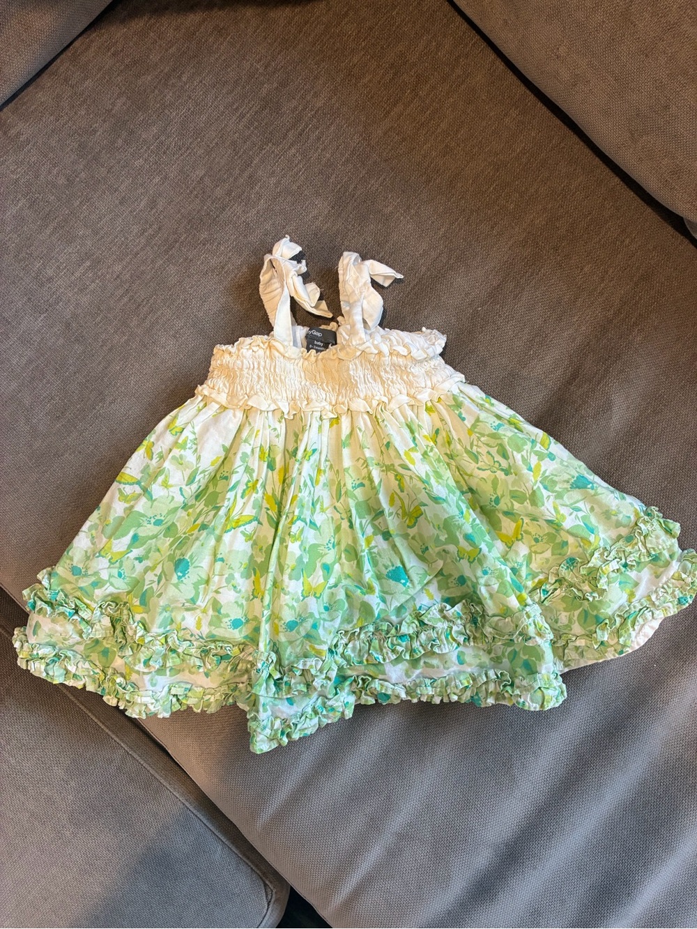 GAP White and Green Floral Ruffle Sundress